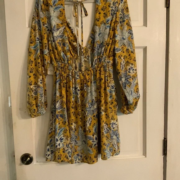 Free People sexy dress medium in marigold with blue print - Picture 6 of 6